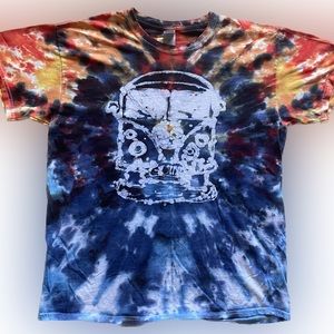 Original VW van batik design on handmade tie-dye t-shirt. -by local Marin artist